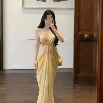 【ʟɪᴏɴɴ現貨】法式氣質暈染吊帶洋裝 加長洋裝 吊帶洋裝 氣質洋裝 渡假洋裝 女裝 夏天洋裝 約會洋裝 洋裝 韓系洋裝