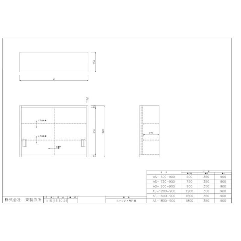 吊戸棚 ステンレス 東製作所 アズマ 厨房棚 AS-1500GS-600 1500×300