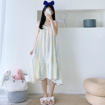 夏季純棉紗布加長背心睡裙性感吊帶睡衣大碼孕婦胖MM200斤家居服