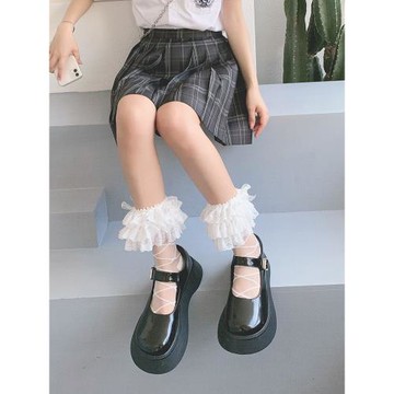 梨鹿 Lolita洛麗塔甜美少女蛋糕裙花邊交叉玻璃絲少女水晶襪夏薄