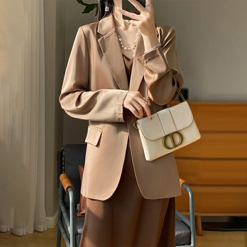 【巴黎精品】西裝外套緞面西服-春夏絲質通勤純色女外套7色a1iz111