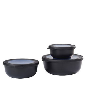 Mepal Cirqula圓形密封保鮮盒淺型3件組 350ml+750ml+1.25L黑