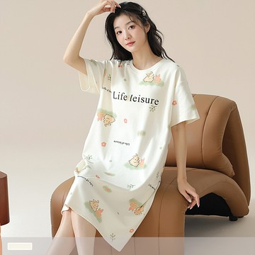 連身睡裙【棉柔舒適】兔子童話 短袖連身睡衣 居家服 11813