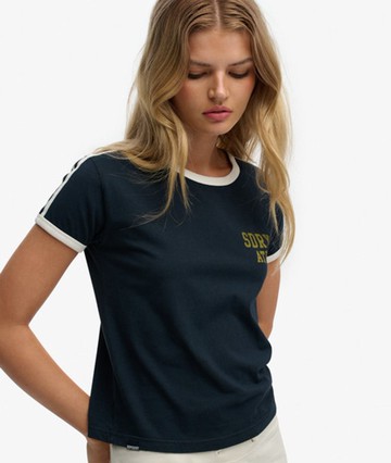 Superdry Women's Athletic Essentials Side Stripe T-shirt Navy Size: 2