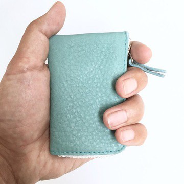 牛縮皮革和牛地板絲絨的最小硬幣盒[天藍]