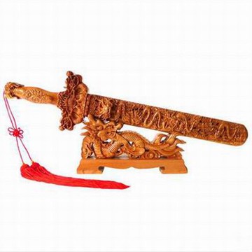 【桃木劍擺件套裝-九龍戲珠桃木劍+龍頭劍架-2件/套-1套/組】龍頭劍架木雕家居送禮喬遷禮品套裝桃木擺件-30041
