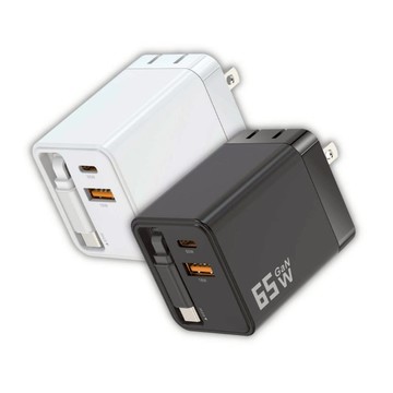 MCK科技 自帶線二孔GaN氮化鎵快充65W(黑/白)