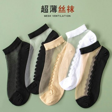 絲襪女春夏季薄款淺口隱形純棉底透明短襪子玻璃水晶冰絲防滑船襪