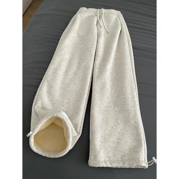 被驚艷到了！韓系運動風米色褲子女冬季2025新款直筒闊腿拖地褲