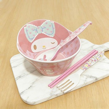 【臺灣-出貨】【凱蒂貓】美樂蒂可愛卡通兒童餐具套裝小孩寶寶飯碗火雞麪碗家用HFBE