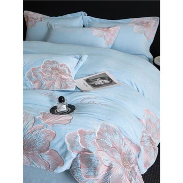 輕奢高級感牛奶絨四件套加厚刺繡被套冬季加絨珊瑚法蘭絨床單床品