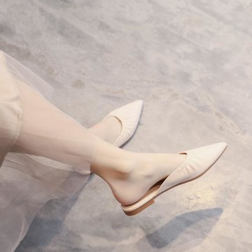 羊皮版軟底尖頭包頭半拖鞋單鞋女舒適平底孕婦夏季外穿時尚涼拖鞋