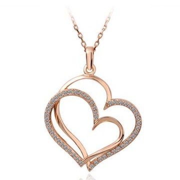 純銀項鍊 鍍18K金鑲鑽吊墜-時尚優雅氣質愛心母親節生日情人節禮物女飾品73ce6【獨家進口】【米蘭精品】