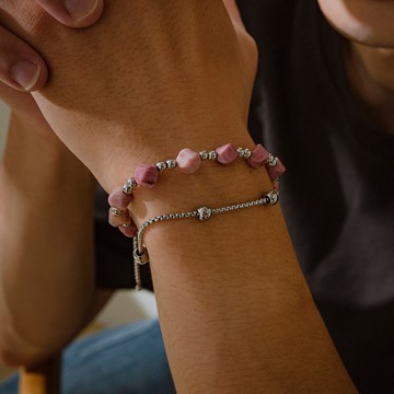 Unisex | 極晝系 - 冰岩粉 * 薔薇石 招桃花 魅力 不銹鋼 水晶手