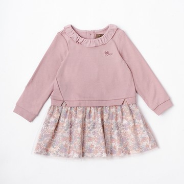 PIPPY經典氣質剪接印花假兩件棉質洋裝 粉紫-130