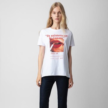 2024開春新品法式小眾ZV紅唇字母印花短袖T恤女春夏季百搭上衣潮