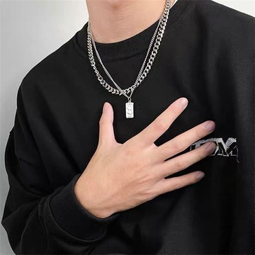 雙層方牌項鍊《台灣出貨》男項鍊 女項鍊 男項鏈 女項鏈 情侶項鍊 情侶項鏈 項鏈 項鍊 鈦鋼項鏈