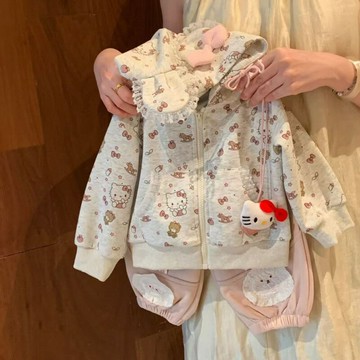 女童套裝秋裝2025新款小童女寶寶洋氣可愛卡通長袖開衫連帽外套潮(鑫弘-萌寶童裝)可開發票