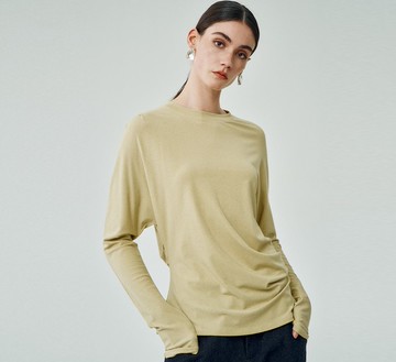 【醋酸天絲】法式簡約/打褶蝙蝠袖/堆堆面膜T恤