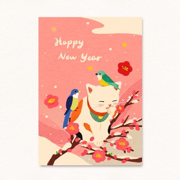新年明信片 小鳥與貓新年快樂 12/15更新實品照