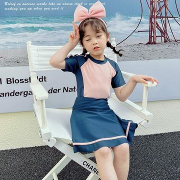 2022新款兒童泳衣女童連體中小童裙式游泳衣學生少女溫泉泳裝批發