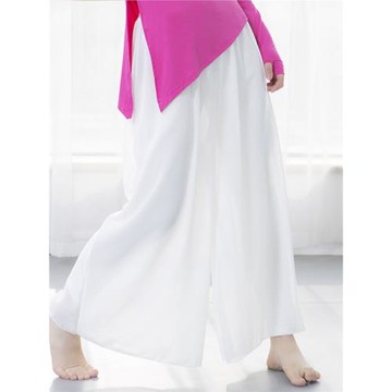 古典舞練功褲寬松飄逸闊腿褲女雪紡雙層假兩件舞蹈褲現代舞褲黑白