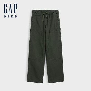 【GAP】兒童寬鬆版套穿式帆布工裝長褲-墨綠色(914107)