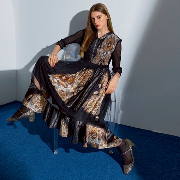 CLL巧玲瓏 歐風圖騰印花時尚壓褶洋裝 3135807