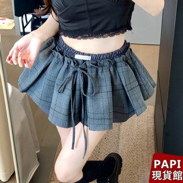 【PAPI】學院風格紋百褶短裙 韓系INS修身顯瘦高腰短裙 迷你裙 半身裙 高腰裙 澎澎裙A字裙女【6039】