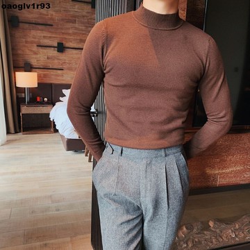 打底衫 毛衣男半高領秋冬季2020新款韓版潮流修身打底衫針織男中領線毛潮