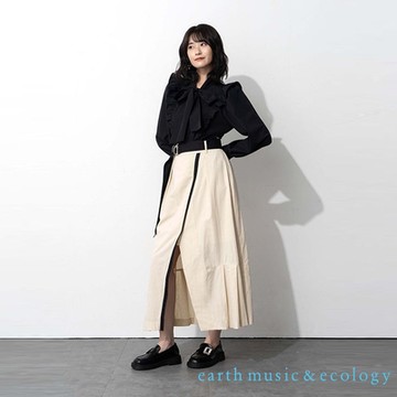 earth music  緹花配色腰帶長裙