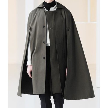 秋冬季男中長款寬松翻領單排扣毛呢蝙蝠大衣斗篷披風外套上衣潮流