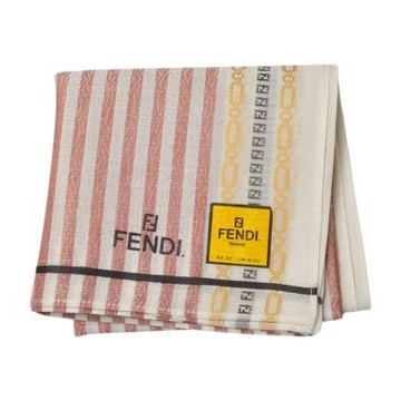 FENDI 復古粉白條紋品牌字母LOGO圖騰帕巾(46CM)