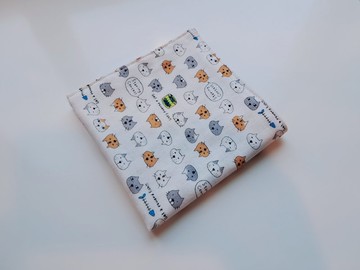 貓和鯖魚罐頭_自然白_雙面日本二重紗手帕