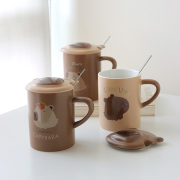 Just Home水豚陶瓷附蓋匙杯3件組