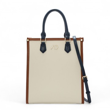 ANNA DOLLY法系滾邊撞色3WAY手提包-大 藍棕