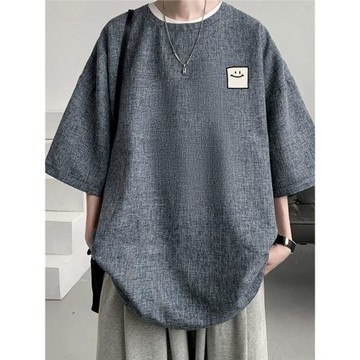 冰絲棉亞麻大碼男裝t恤潮胖子加肥加大碼短袖夏季重磅潮流7分半袖