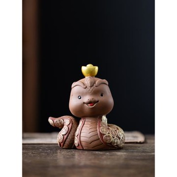 紫砂元寶小蛇茶寵擺件精品可愛萌寵客廳家居裝飾蛇年工藝品小茶玩