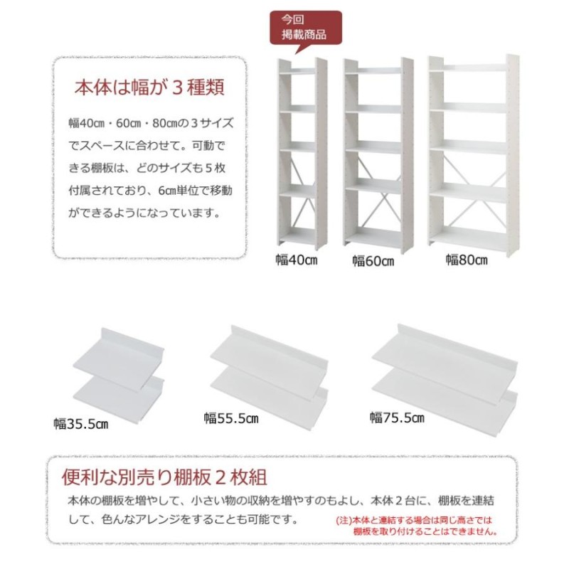 オープンラック 日本製 幅40cm 高さ176cm 5段 可変自在 全棚可動式 棚