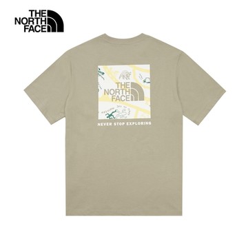 【The North Face 官方旗艦】北面男款棕色純棉舒適透氣地圖印花設計短袖T恤｜8AT21I4