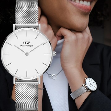 Daniel Wellington DW Petite Sterling 經典極簡美學米蘭帶女錶-32mm/銀框 DW00100164