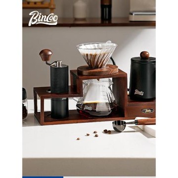 Bincoo手沖咖啡套裝手磨咖啡機手沖壺玻璃濾杯收納家用木質支架