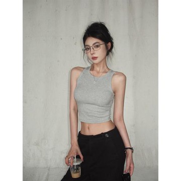 美式辣妹露腰帶胸墊吊帶背心女外穿夏季內搭后背鏤空無袖短款上衣