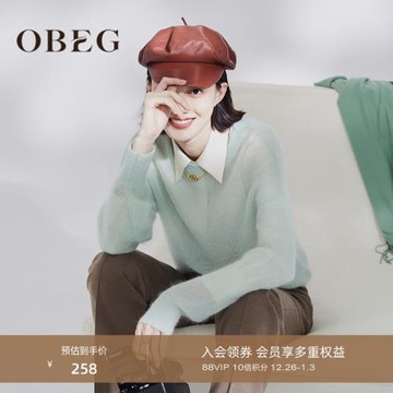 OBEG歐碧倩微透馬海毛混紡針織衫女冬季簡約套頭毛衣10424024