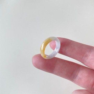 白翡飄黃翡玉戒 | 天然緬甸玉A貨翡翠