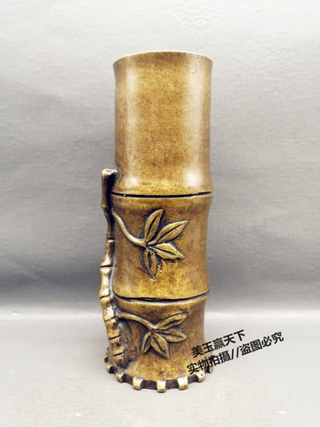 古玩收藏 純銅步步高升筆筒 黃銅筆筒 旺文益智力助學業風水擺件