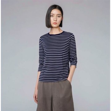 N*J*爾100%桑蠶絲真絲針織圓領七分袖簡約休閑時尚優雅天然舒適衫