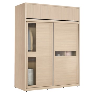 Boden-米達5.9尺加高型長虹玻璃衣櫃(推/拉門衣櫃+棉被收納櫃)-176x60x247cm