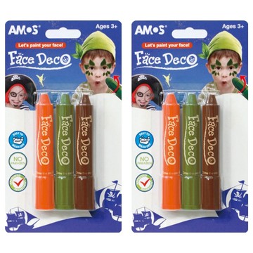 AMOS 阿摩司 人體彩繪棒 - 大地色 易於清洗  3色  2組