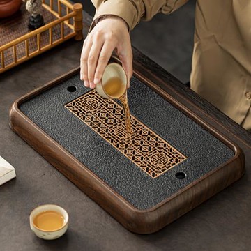 高檔仿烏金石茶盤家用茶臺瀝水盤茶托盤茶具2024新款茶海套裝干泡